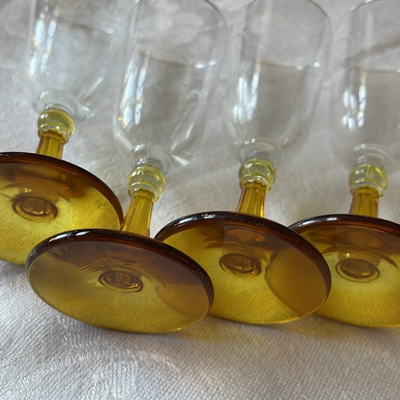 VTG MCM amber & clear glass cordials footed glasses set of 4 - Picture 7 of 8